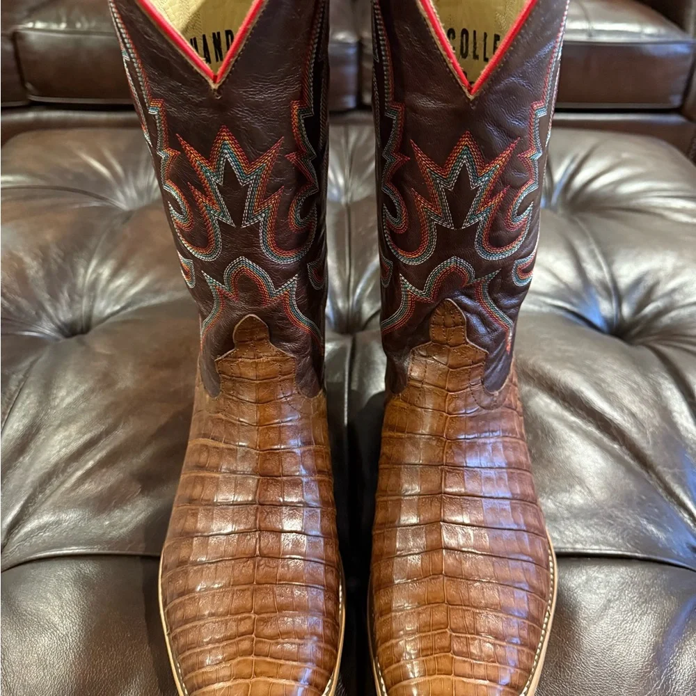 Caiman 10.5EE Horse Power Exotic Brown Cowboy Boots EC - Picture 3 of 15